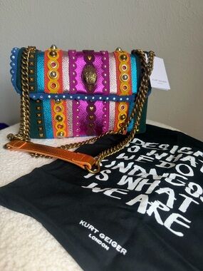 Kurt Geiger Multicolor Metallic Studded Crossbody with Gold Chain